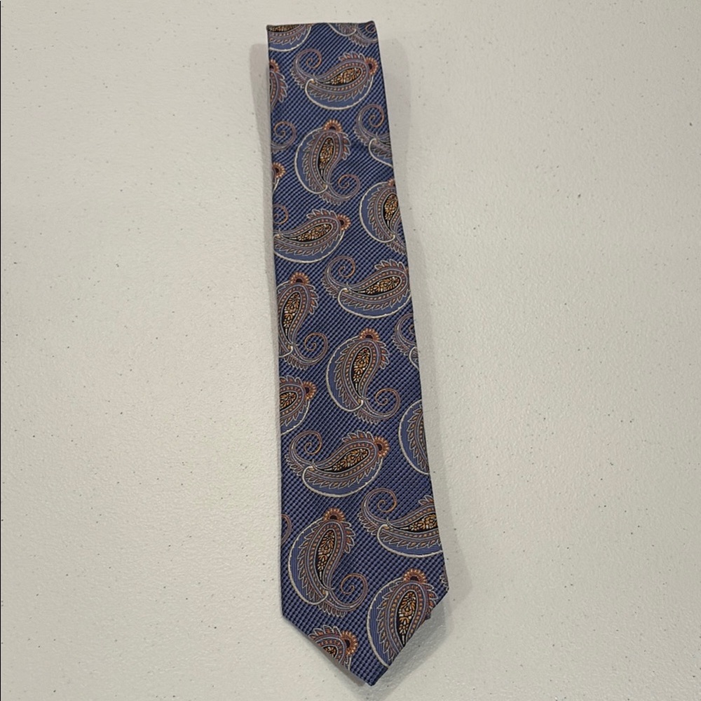 Bruno Piattelli Silk Paisley Blue Men's Tie - Picture 4 of 5